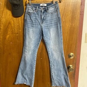 Mica Mid-Rise Light Blue Flared Jeans with Raw Hem